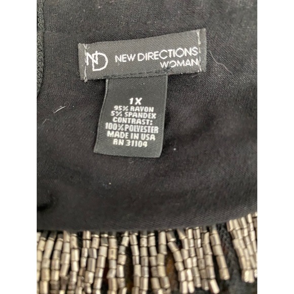 New Directions Size 1X Blouse Orange/Black/White 3/4 Sleeve Beads at Neckline - Picture 4 of 5